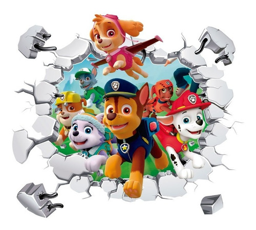  Decoracion 3d  Paw Patrol 2, Infantil  Muro Roto 65x55cm