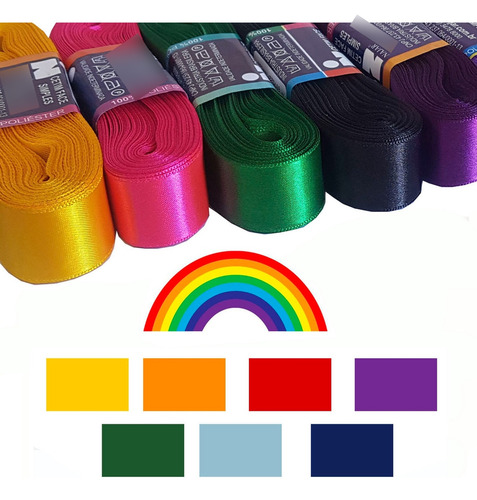Kit Fita De Cetim Grossa Para Laços 2cm Várias Cores 7 Un.