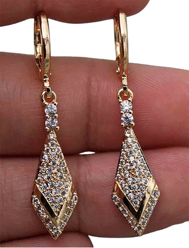 Aretes Oro Laminado De 18k Zircones Cubicos Corbata Sw25