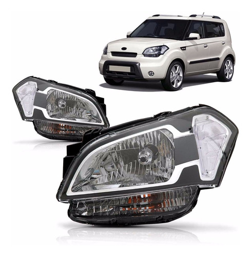 Farol Kia Soul 10 11 2012 Foco Simples Máscara Negra