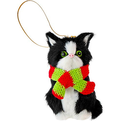 Mini Adorno Navideño Gatos - Gatito Negro Peludo Bufan...