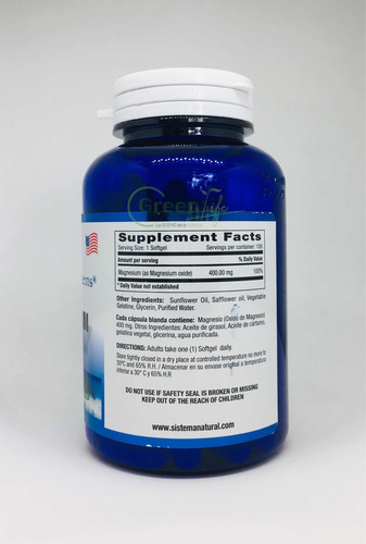 Magnesio 400mg X100 Softgels Magnesium Natural Systems