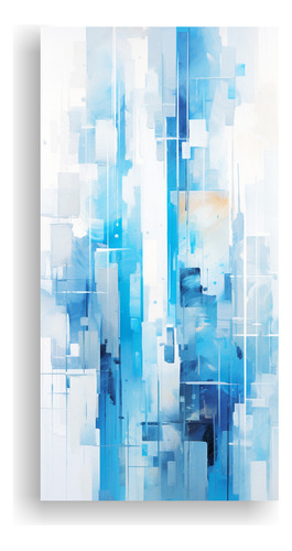 60x30cm Cuadro Abstracto Edificio Ciudad Azul Blanco Líneas