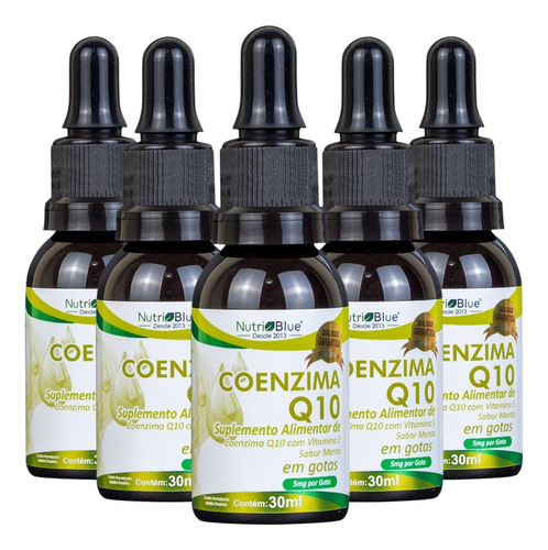 Kit 5 Coenzima Q10 Em Gotas 30ml (5mg Por Gota) - Nutriblue