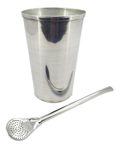 Imagem 3 de 5 de Kit Copo De Alumínio 500ml E Bomba Tereré Tradicional 19cm