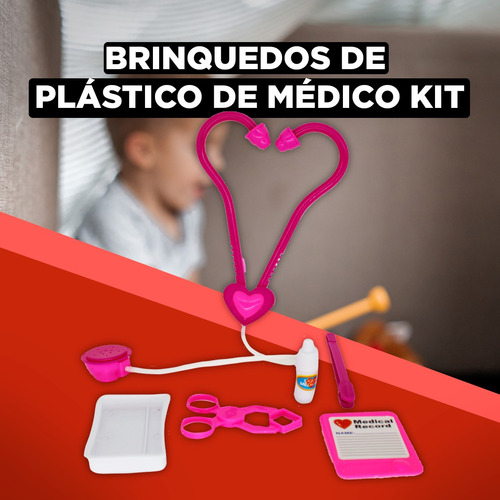 Imagem 4 de 7 de Kit Medico Brinquedo Pink 6pçs Estetoscópio Pinça Alicate