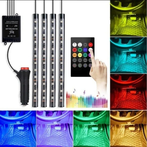 Imagen 7 de 10 de 4x Tiras Led Auto Rgb 5050 12v Ritmico 36 Led Control Música