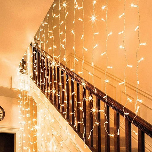 Imagen 10 de 10 de Serie Navideña Cascada 216 Leds 5m Exterior Navidad Amarilla