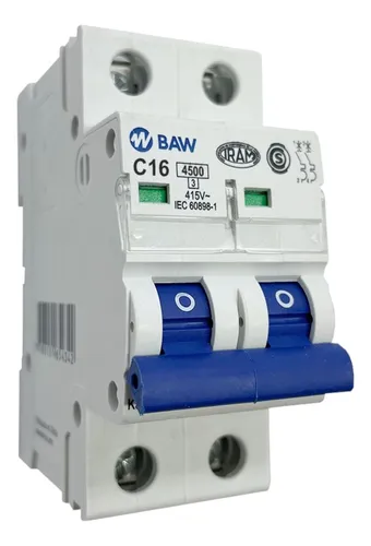 comprar Llave Termica Bipolar Termomagnetica De 6a A 16a Curva C Baw Color C16a Corriente Nominal 16 A Voltaje Nominal 415v