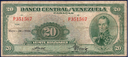 Billete De 20 Bolívares P6 Mayo 24 1956 Simón Bolívar