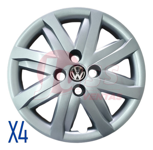 Imagen 1 de 3 de Juego X 4 Tazas Vw Gol / Gol Trend Rodado 14 Pulgadas Plata Con Logo