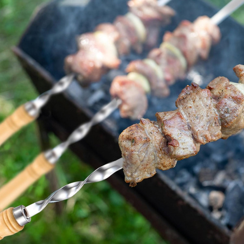 Pinchos De Barbacoa De Acero Inoxidable Con Mango De Madera