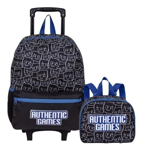 Kit Mochila Escolar Rodinhas  Authentic Games Sestini Cor Preto