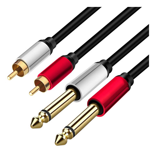 2 Cables De 0.250 In A 2rca, Doble Conector Estéreo Ts Macho