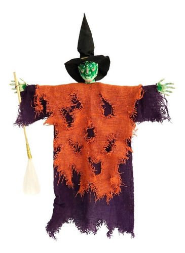 Colgante Bruja Con Escoba - 45x35cm - Decoracion Halloween