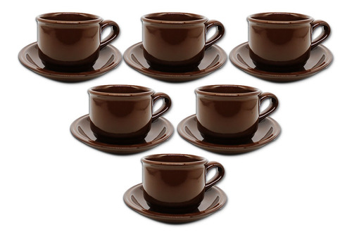 Imagem 5 de 7 de Jogo De Xícaras De Cafe Chá 12pçs Marrom Com Pires Ceramica
