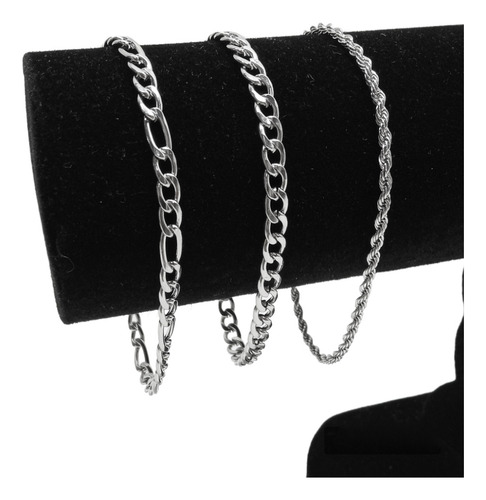 Kit 3 Pulseiras Masculina Aço Inoxidável Prata Comprimento 21 Cm Diâmetro 21 Cm