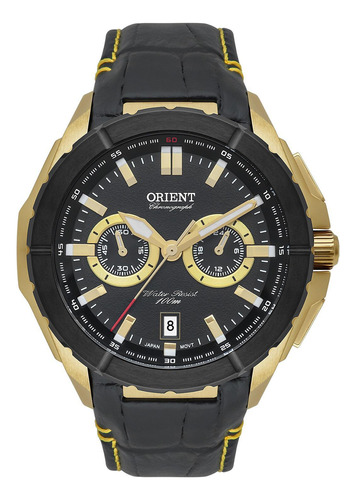 Relógio Orient Masculino Cronógrafo Mtscc044 Dourado Couro