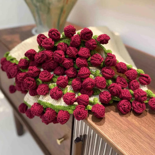 Manta Tejida A Ganchillo Con Forma Ramo Rosas For Dec