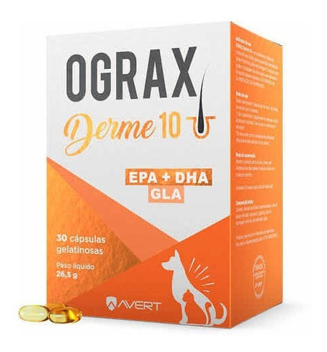 Ograx Derme 10 Suplemento Cães E Gatos Avert Com 30 Cápsulas