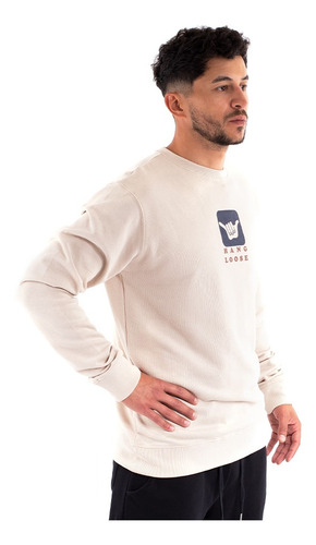 Imagen 3 de 6 de Poleron De Hombre Crew Hang Loose Logo Beige