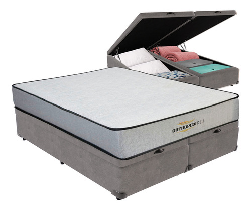 Cama Box Baú Queen E Colchão Orthopedic D33 V-store Cor Cinza
