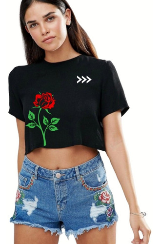  Blusa Crop Top Negro Suelto ---rosa Roja---moda Mujer