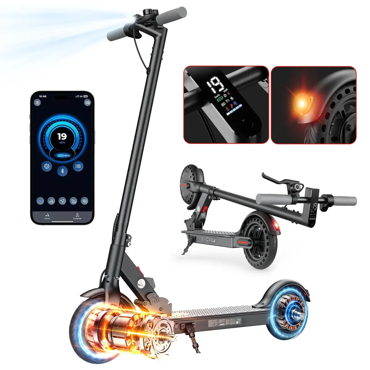 Scooter Eléctrico Iscooter W3C de 500W para Adultos, Plegable con App y Ruedas de 8.5"