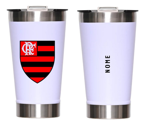 Copo Térmico Do Flamengo 473 Ml Personalizado Com O Nome Branco Símbolo Flamengo Copo Branco