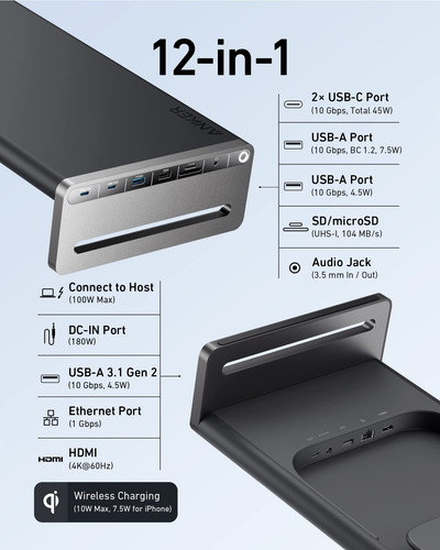 Estación De Acoplamiento Usb-c Anker 675 (12 En 1, Soporte P
