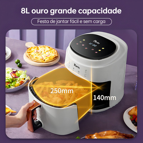 Perfin PFBR001 fritadeira elétrica sem óleo Air Fryer Digital Touch 8L 1400W branca eletrodoméstico multifuncional27V