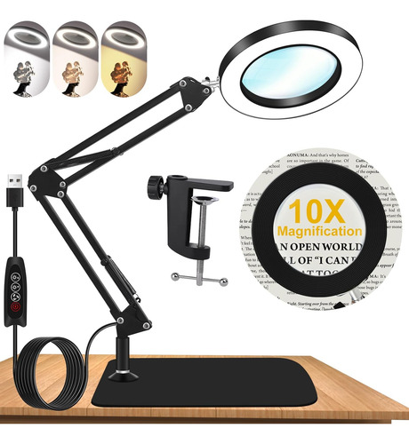 Lupa 10x Con Luz Y Soporte, Regulador De Intensidad Ajust...