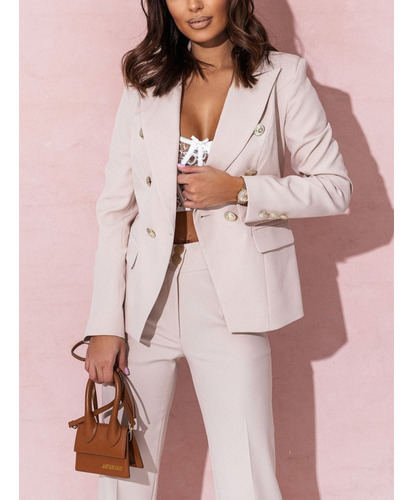 Blazer Para Mujer Slim Fit De Oficina Con Solapa Y Botones