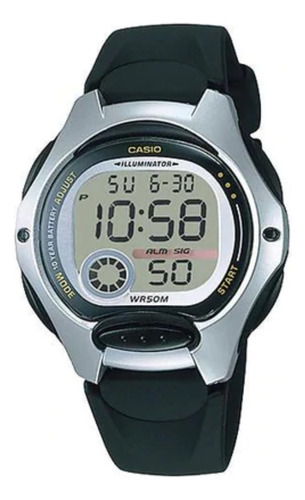 Reloj pulsera digital Casio LW-200 con correa de resina color negro - fondo gris - bisel negro/gris