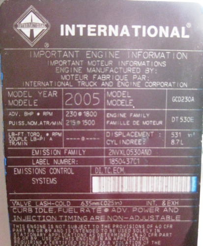 Motor Dt530e / Dt466/international Serie 1300