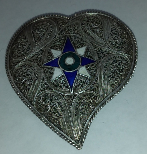 Antiguo Corazón De Plata Filigranada Oro Esmaltado Bellísimo