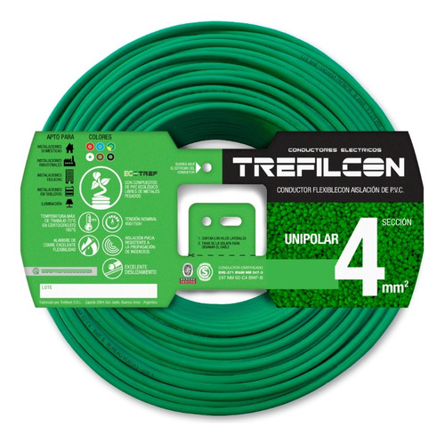 Cable unipolar Trefilcon UT4 1x4mm² verde/amarillo x 100m en rollo