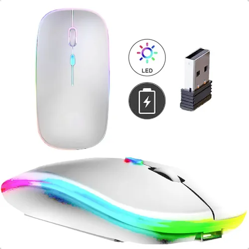 Mouse Sem Fio Recarregável Wireless Optico Led Rgb Ergonômico Sem...