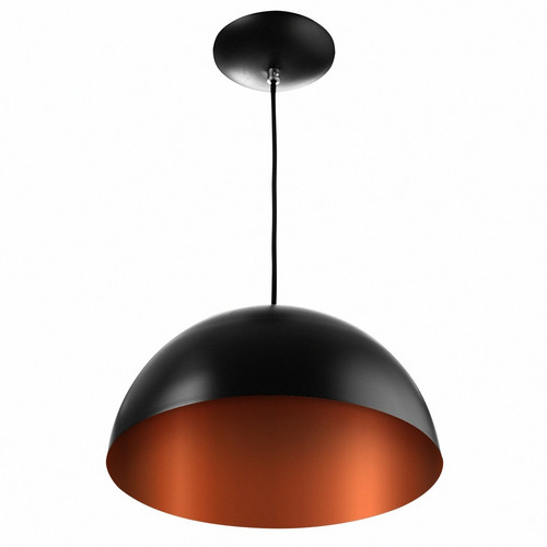 Lustre Pendente Meia Lua 30 Cm Aluminio Preto Com Cobre