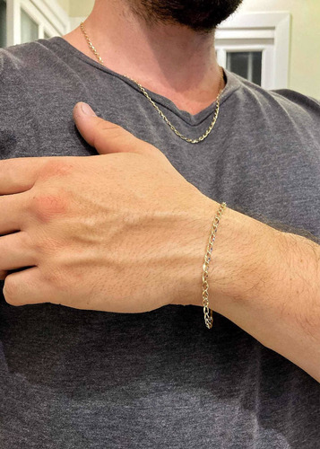 Pulseira Elos Pe Em Ouro 10k Maciço 18cm