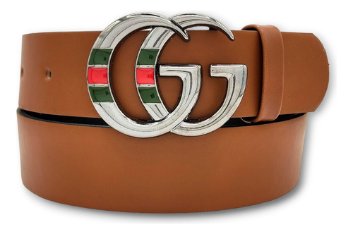 Cinturon Gg Moda Unisex Camel Diseño De La Tela Hebilla Gg Web Plata Talla Xs