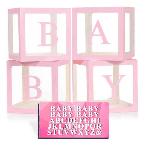 Cajas De Bebe Rosas Con Letras Para Baby Shower, 4 Cajas De 