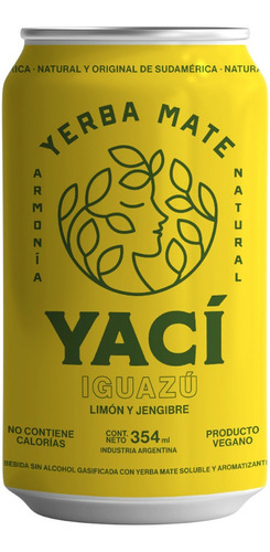 Bebida Natural De Yerba Mate Yaci 354ml Limon & Jengibre