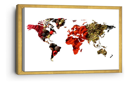 Cuadro Canvas Marco Inglés Mapa Especias 80x120cm Colores Oro Jaspeado