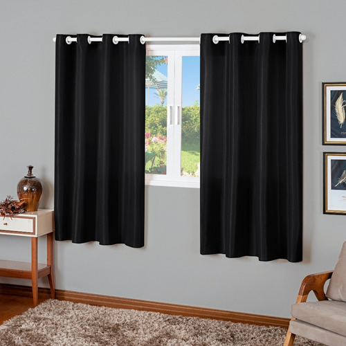 Cortina Jasmim Para Sala Ou Quarto 2,80 X 1,70 - Oxford Liso Cor Preto