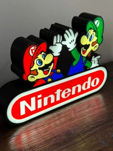 Cartel Cuadro Luminoso Led Nintendo Mario Y Luigi Negro