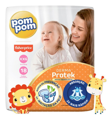 Imagem 2 de 7 de Fralda Pom Pom Derma Protek Jumbo Xxg 18un