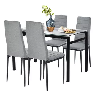 Juego De Comedor(1 Mesa De Comedor+4 Sillas De Comedor Gris) Color Gris con transparente