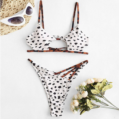 Bañador Bikini Zaful Estampado Animal Cut Out Tirantes Cintu