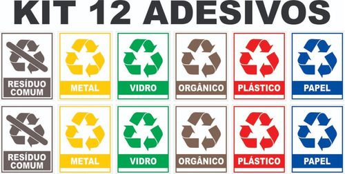 Kit 12 Adesivos Para Lixeira Plástico Reciclável 14cm X 18cm